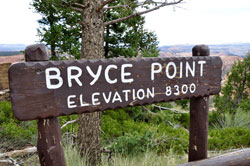sign: Bryce Point, Elevation 8,300